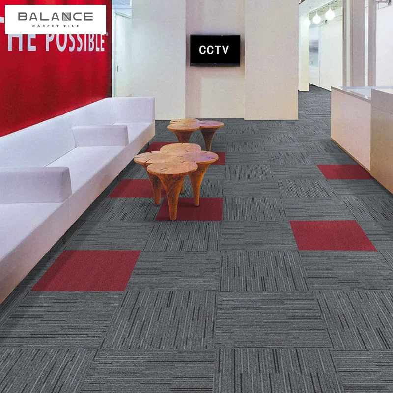 Buy Commercial Offices Carpet Tiles 50x50 Square Gray Striped Floor PVC Backing Carpet Tiles for Sale Unit Price/Piece