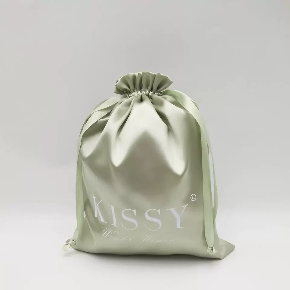 Cool Summer Satin Drawstring Gift Bag Light Mint Green Fabric Reusable Goodie Bag For Beach Pool Birthday Party Guest Souvenir