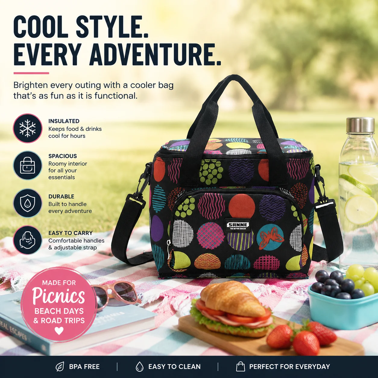 10L Oxford Double Layer Cooler Lunch Bag Printed Insulated Thermal Food Picnic Handbag Portable Shoulder Lunch Box Tote