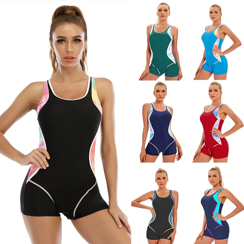 Swimsuits Female Swimwear 2023 Women\'s Sports One-Piece Suits Swimsuit Conservative Color Matching Backless