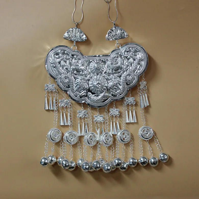 

Chinese Miao Necklace Women Lock Metal Tradition Hmongb Dance Vintage