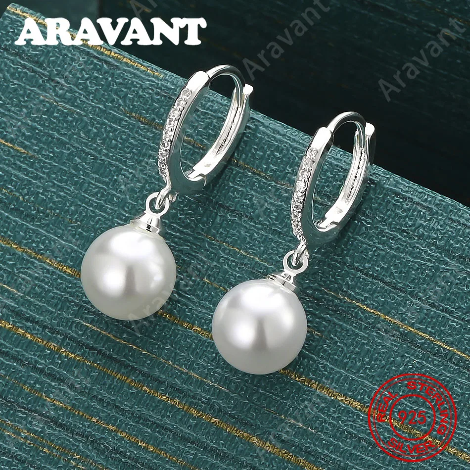 925 Sterling Silver Round Pearl Earrings For Women, Commuter Accessories, Christmas Gifts, Jewelry