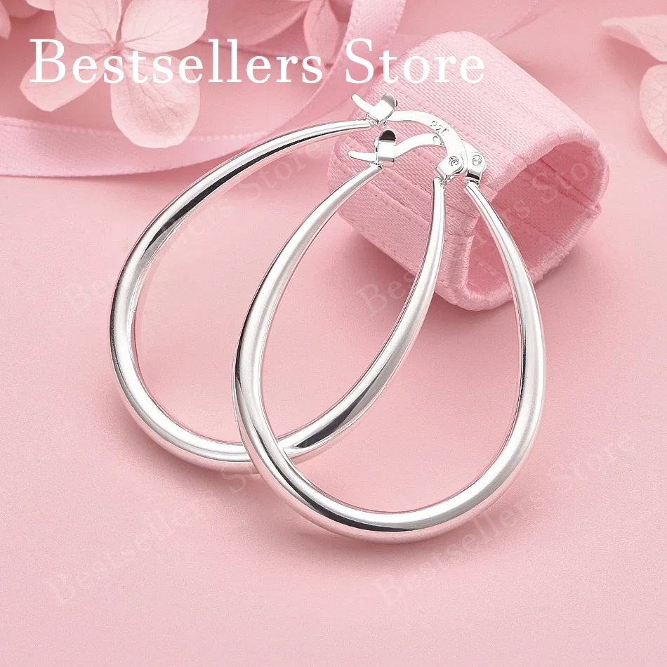Image of 925 Sterling Silber 40mm Zarte, glänzende Tropfenohrringe für Damen, modische Hochzeitsschmuck-Accessoires Geschenke