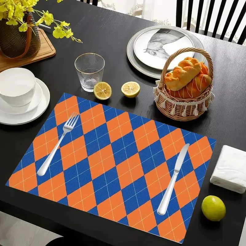 VIKAMA 2/4/6Pcs Retro Color Blocked Meal Mat Waterproof Anti Slip Easy Clean Tableware Mat Kitchen Restaurant