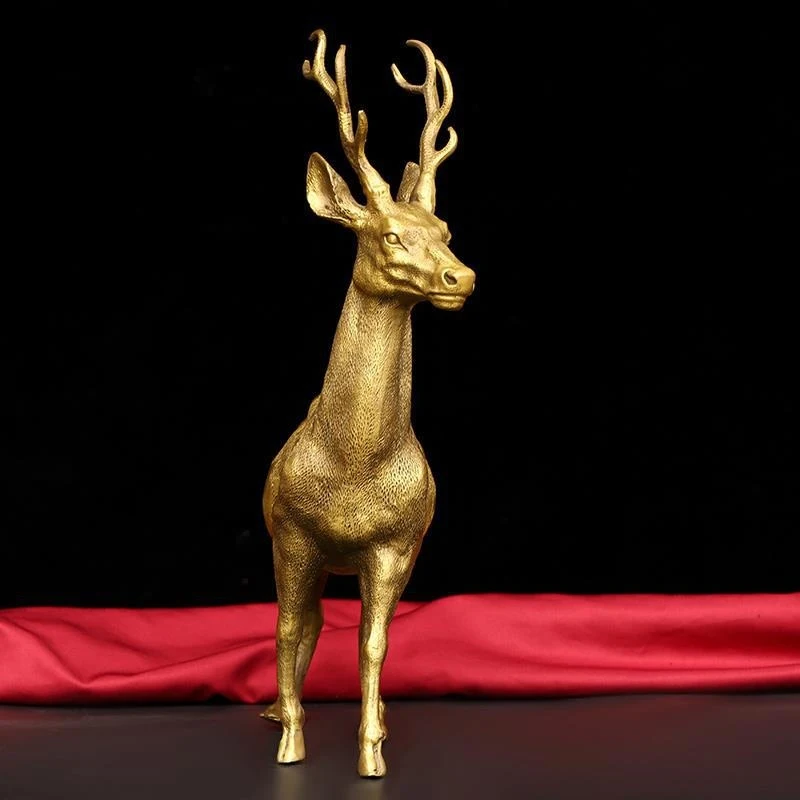 Copper Fortune Deer Ornament: One deer brings wealth, one deer symbolizes advancement, and prosperity on the way. It is a decora