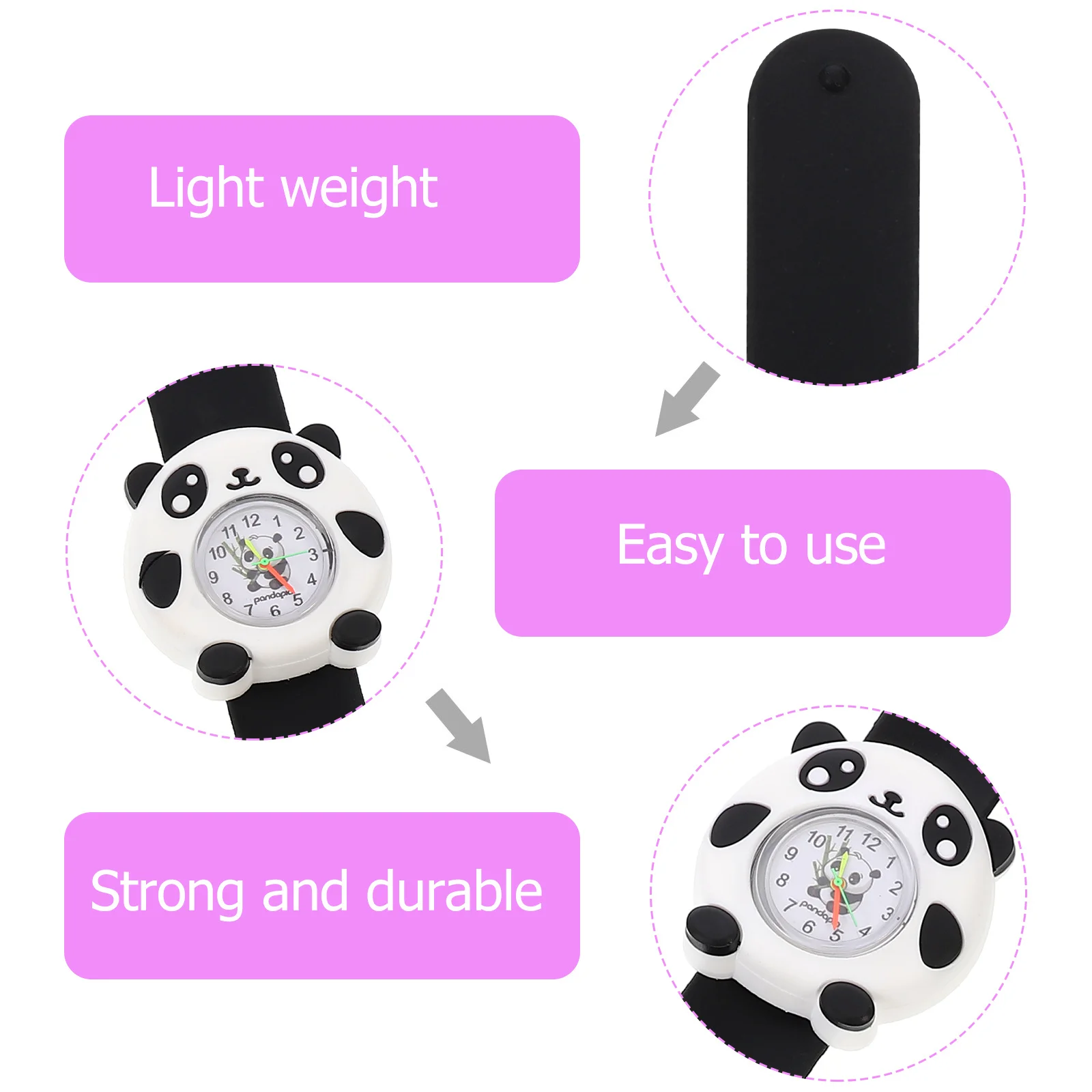 

2Pcs Silicone Watch Lovely Panda Design Bendable Durable Watch Students Wristwatch Gift Gift