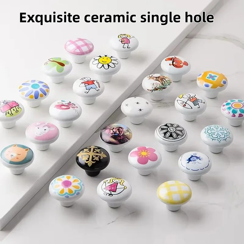 Kids Room Ceramic Cabinet Handle and Knobs Modern Simple Solid Color Cupboard Door Drawer Pulls Furniture Hardware Door Knob
