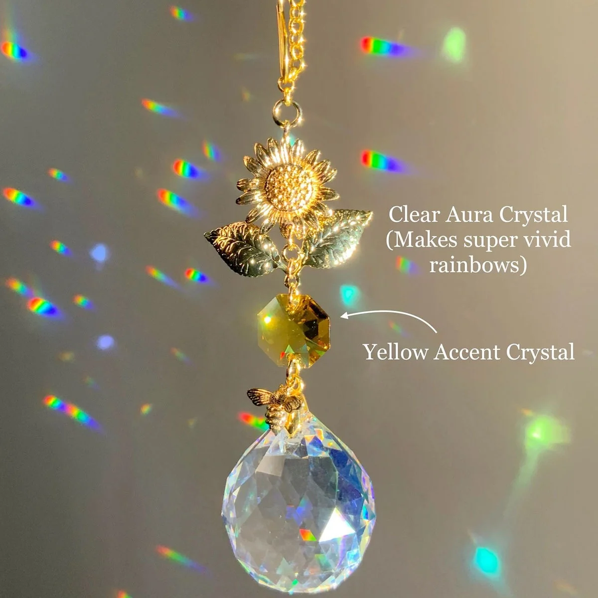 Sunflower Bee Crystal Suncatcher Hanging Prism Rainbow Maker Window Decor for Home Garden Hanging Decoration Gift