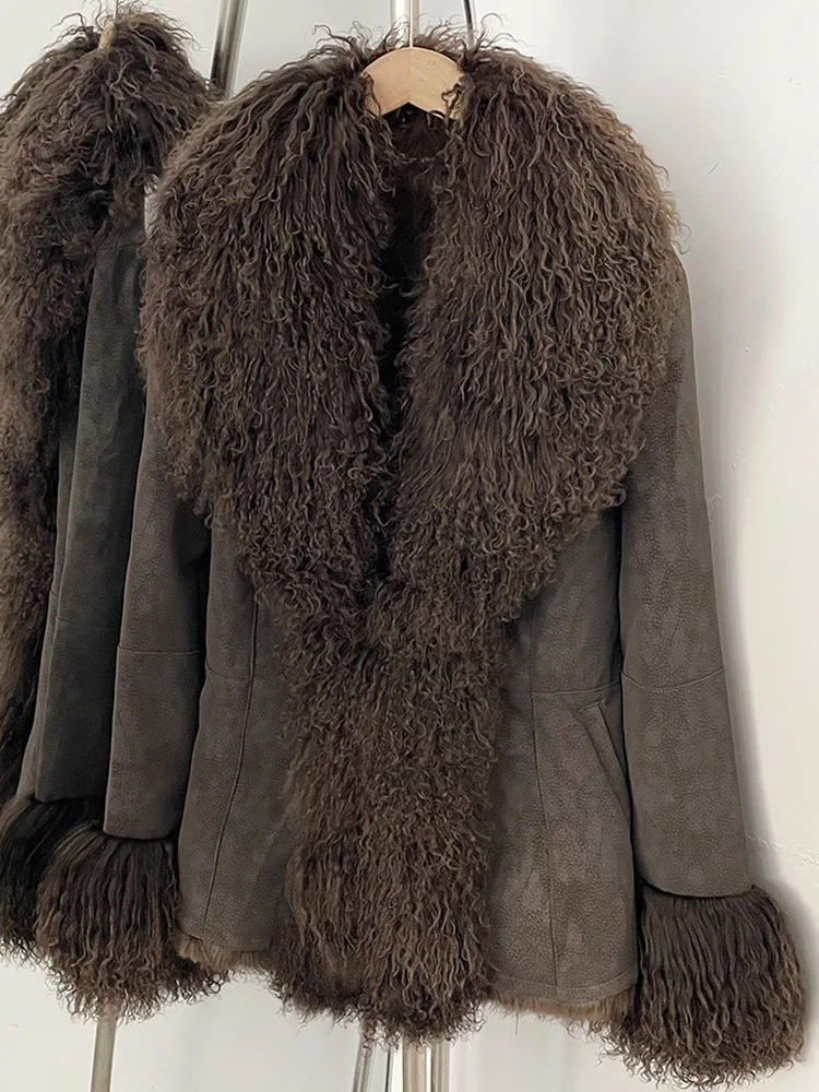 ONEXWEN Women Retro Curly Sheep Fur Trim Jacket Winter Big Fluffy Coat Warm Thick Outerwear Ladies Vintage Streetwear RU59