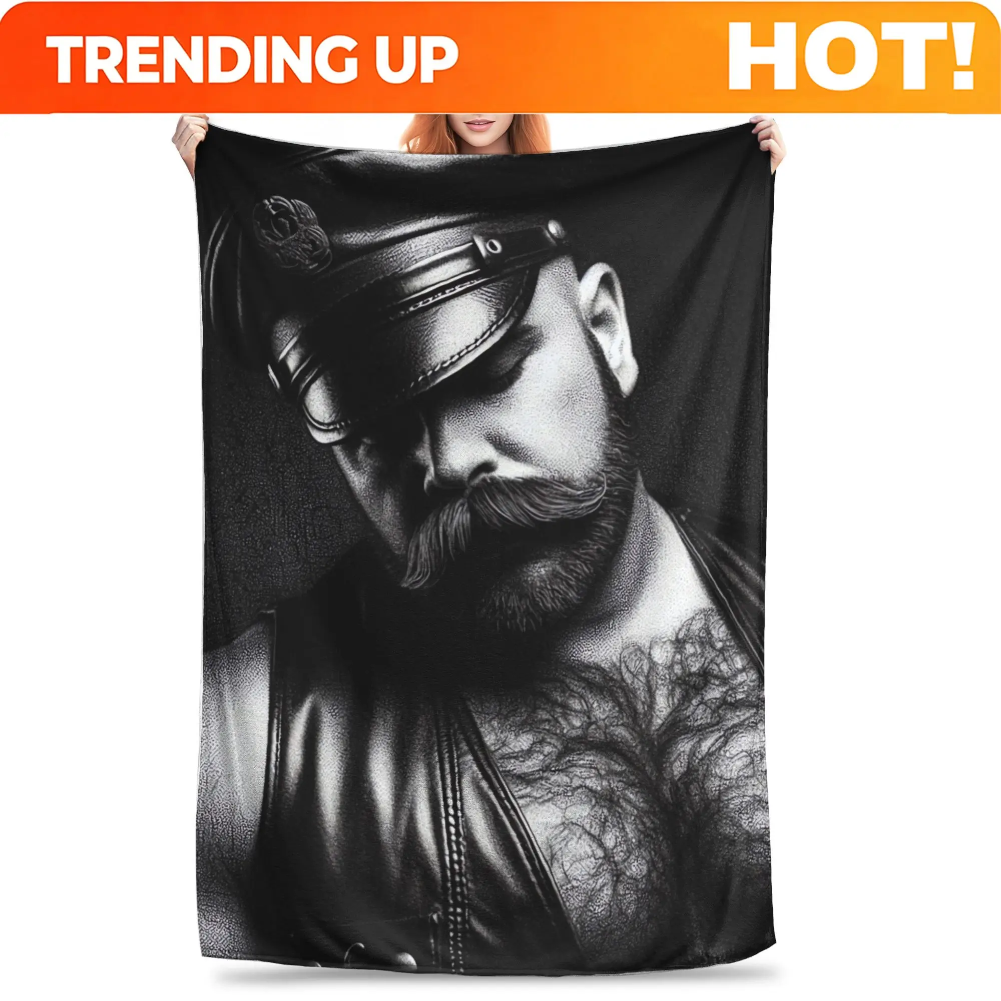 Customize Pointillism Gay Leather Daddy Muscle Power Chub Bear San Francisco Leder Pride Graphic Design Blanket Flange Textile D