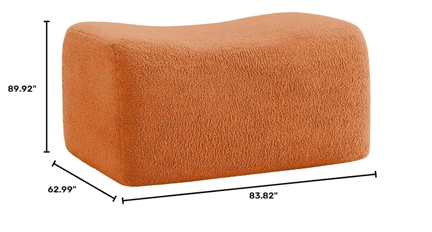 Orange Teddy Fabric Cloud Ottoman, Modern Boneless Modular Footstool in a Box for Living Room, Comfortable Deep, Customized