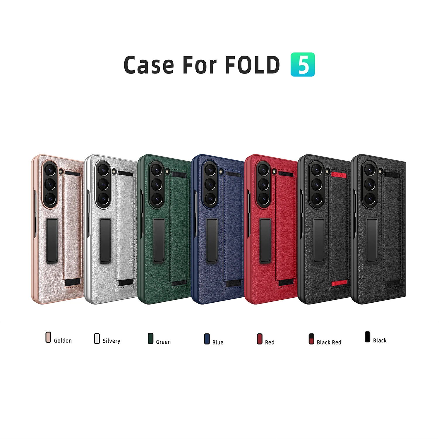 For Samsung Galaxy Z Fold 5 Case With Shell Film Wrist Strap Bracket Lychee Pattern Leather Folding Shockproof Cover Accessories