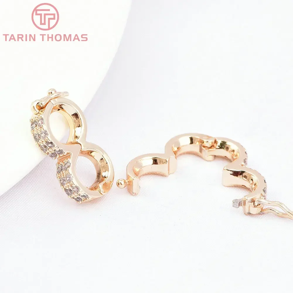 (7173) 2PCS 8x6MM 24K Gold Color Brass with Zircon Bracelet Charms Connector Clasp High Quality Jewelry Accessories Wholesale