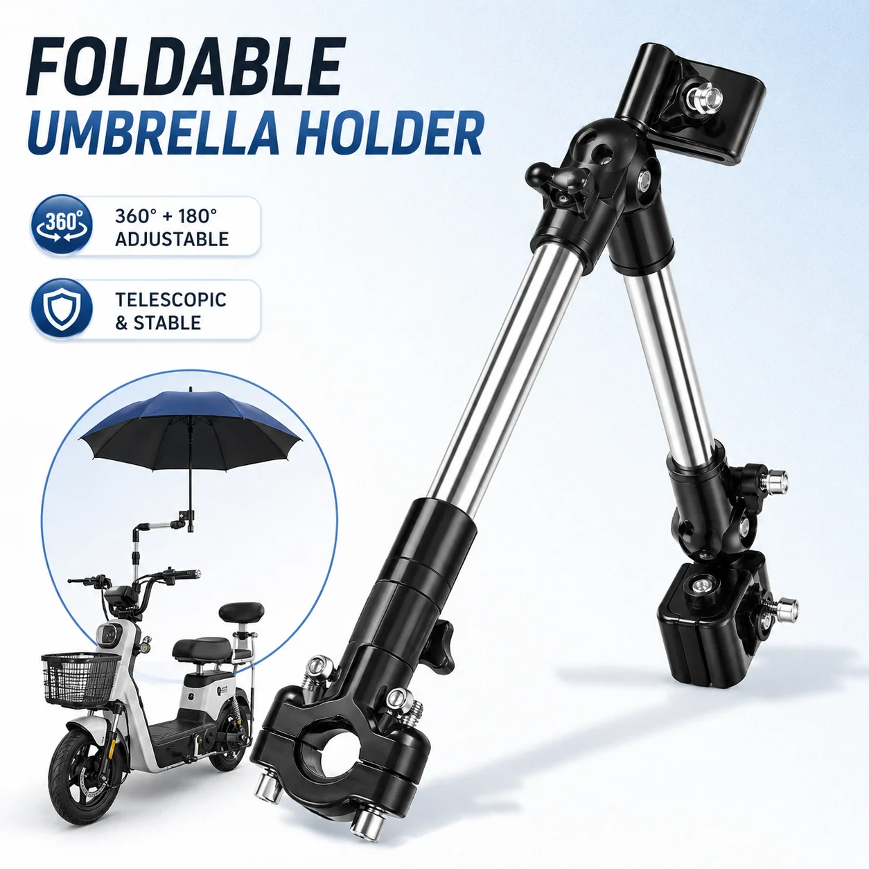 Adjustable Foldable Stainless Steel Umbrella Holder Bracket for Wheelchair Bicycle Rustproof Mount Outdoor Rain Shade Tool