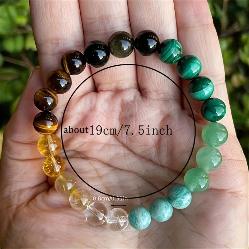 8mm Natural Green Malachite Tiger Eye Stone Bead Bracelet Women Men Attract Good Luck Money Health Bead Bangles Gift for Parents