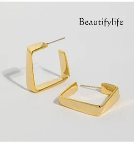 Geometric square 925 silver needle earrings niche design exaggerated fashion high sense earrings women