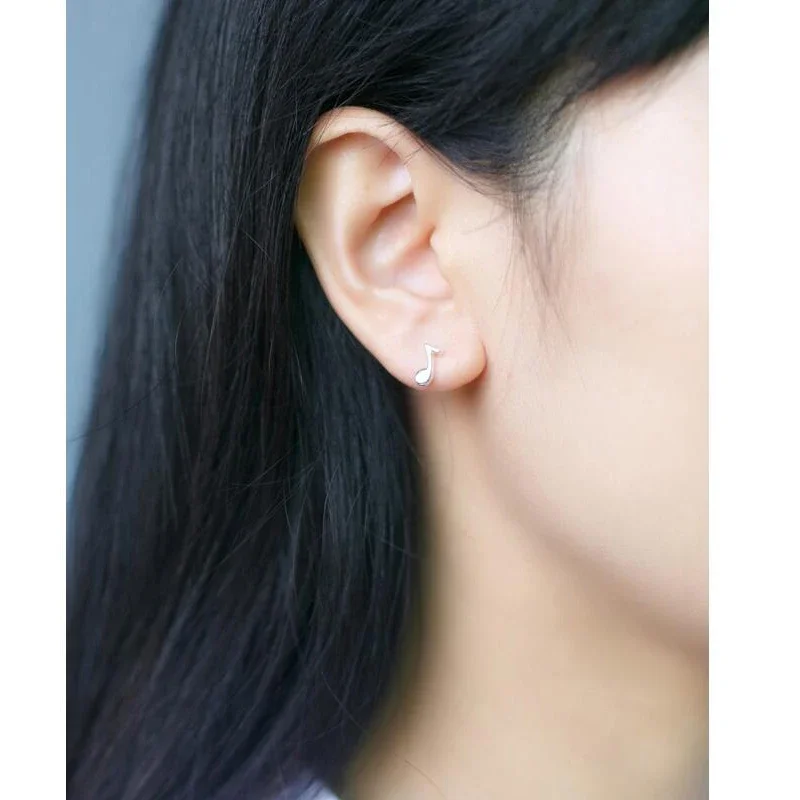 TrustDavis Real 925 Sterling Silver Fashion Small Music Note Stud Earrings Gift for Women Daily Wear Jewelry Gift DS433