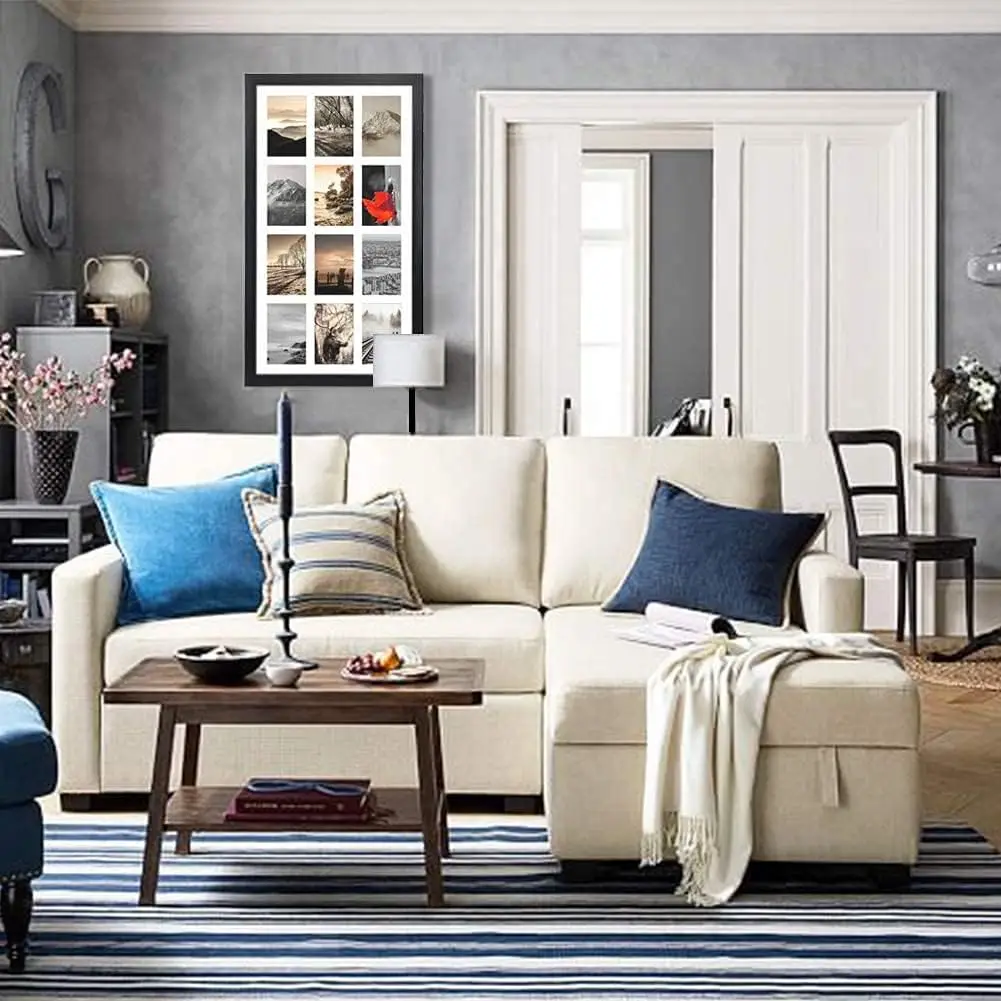 12 เปิดกรอบรูปคอลลาจสีดํา 4x6 ชุด 2 ชิ้น, หลายกรอบสําหรับแสดงรูปถ่าย 6x4 พร้อมแผ่นสีขาว