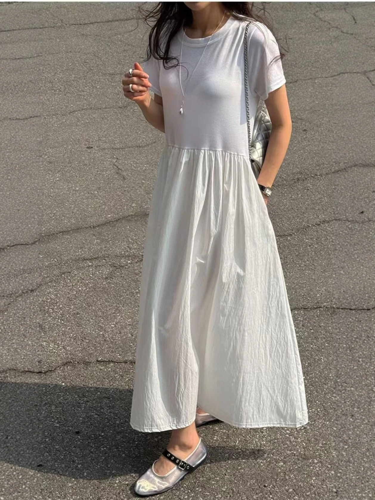 여름 여성용 라운드넥 스플라이스 반팔 티셔츠 원피스 루 - Korean Style A Line Shirt Dress 리뷰 및 가격