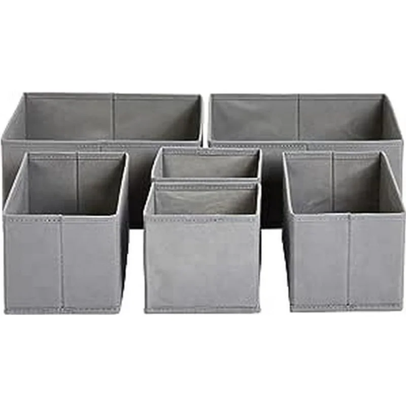 

Basics Cloth Drawer Storage Organizer Boxes for Socks, Underwear and Baby Items, Set of 6, Gray