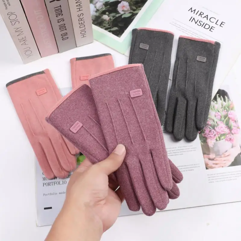 

Women Winter Thick Plush Gloves Fashion Warm Suede Outdoor Guantes Lady Touchscreen Driving Gloves Sports Cycling Mittens
