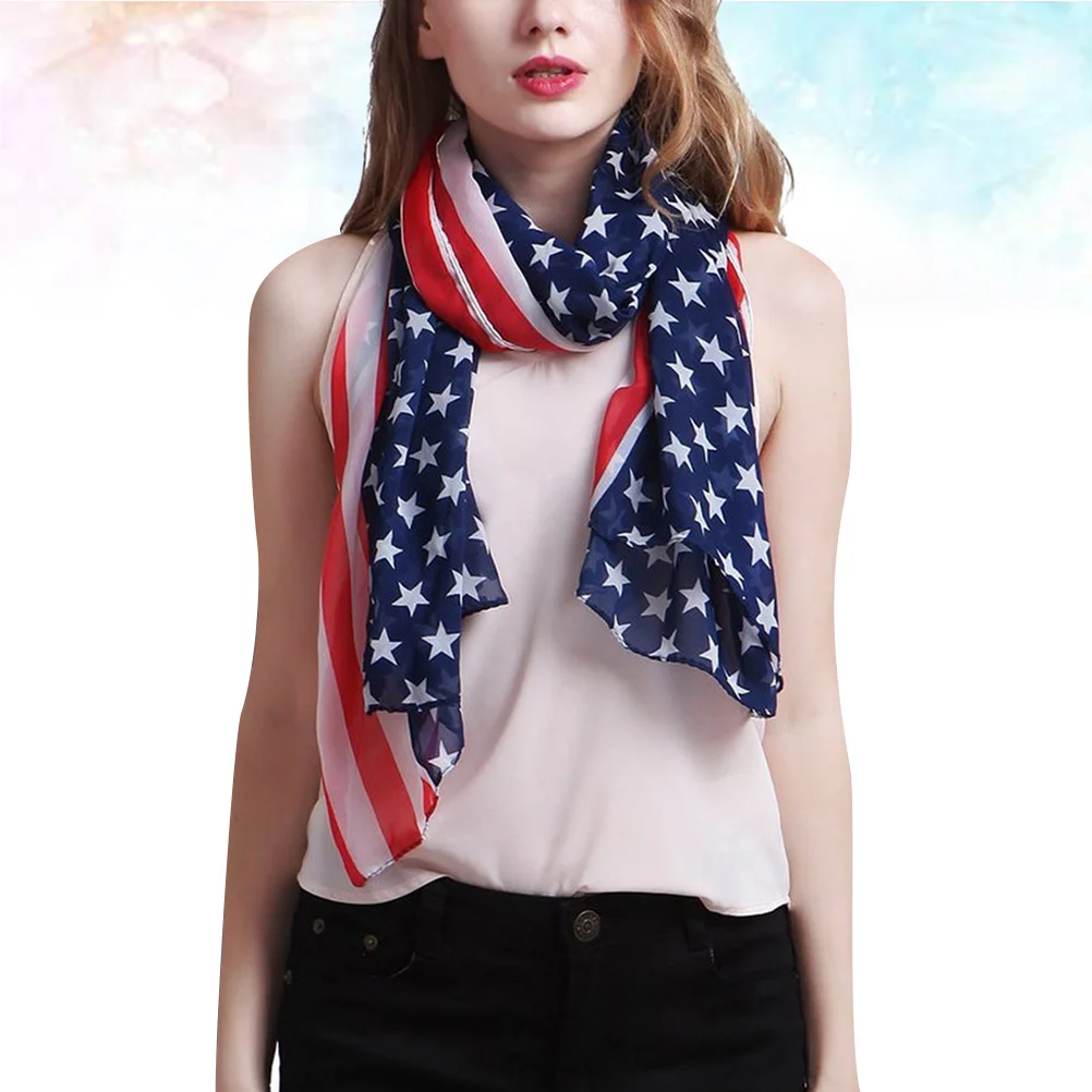 1 قطعة العلم الأمريكي رقيقة للنساء خفيفة الوزن رقيقة للنساء موضة الرقبة التفاف وشاح طويل وشاح شيفون شال