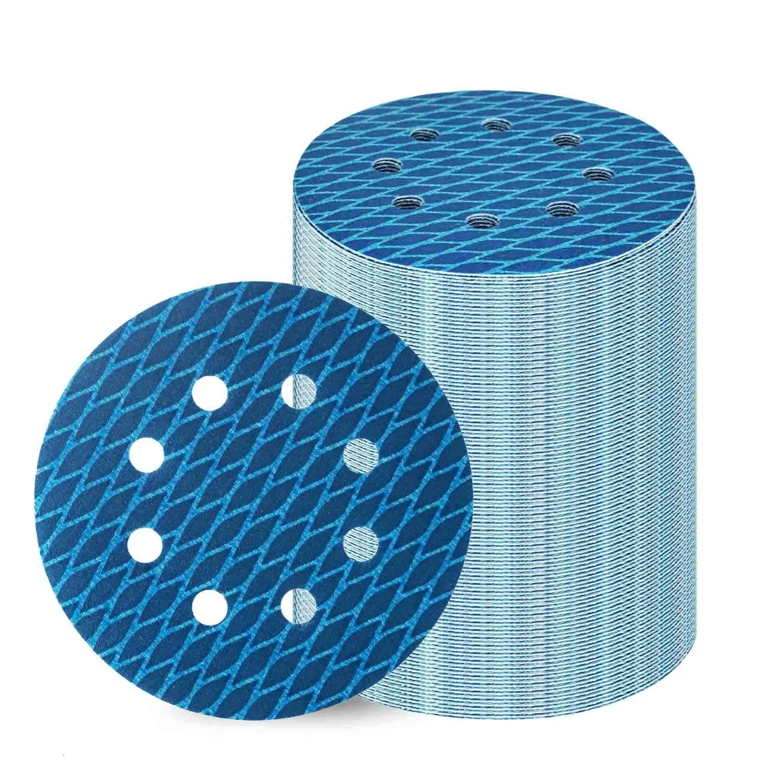 70 PCS Orbital Sander Sandpaper 5 Inch 8 Hole Sanding Disc Hook Loop Pads Sand Paper Blue Aluminum Oxide Anti Blocking Rhombus