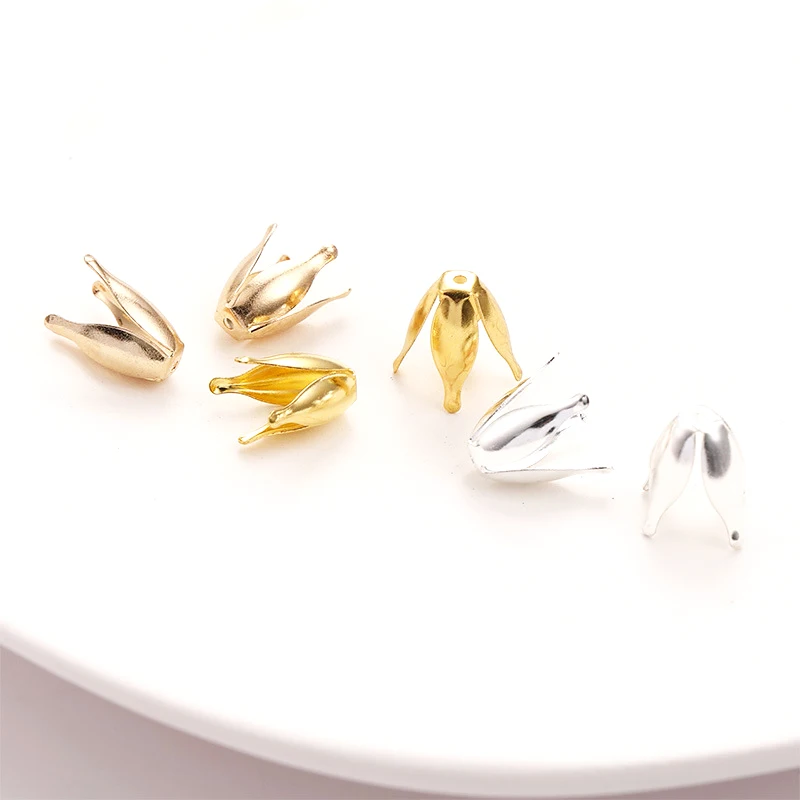 20 PCS 12 * 10mm Copper Plated Real Gold Multi Petal Flower Beaded Cap Is Used for DIY Making Jewelry and Headband Accessories