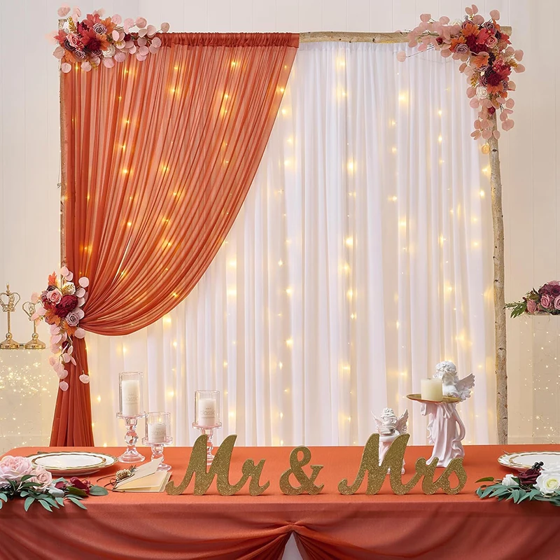 Wrinkle Free Chiffon Backdrop Curtain for Wedding Party 5×10ft Slight Glimmer Sheer Drapes Baby Shower Birthday Stage Decoration
