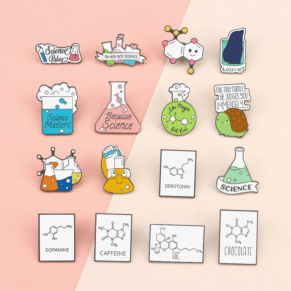 Chemical Reagent Brooch Cartoon Test Tube Equation Badge Denim Enamel Lapel Pin Jewelry Turtle Decoration Gift Chemistry Science