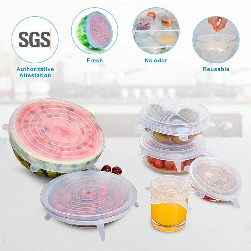 6 Pcs Silicone Stretch Lids Reusable Airtight Food Wrap Covers Keeping Fresh Seal Bowl Stretchy Wrap Cover Kitchen Cookware image 3