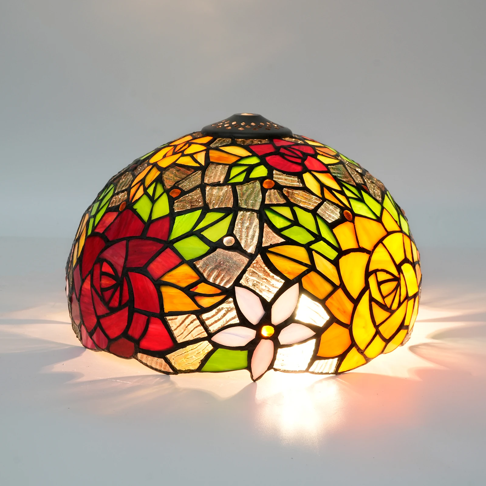 

12" Classics Rose Lamp Shade Replacement, Stained Glass Ceiling Light Cover, Victorian Style Pendant or Table Lamp