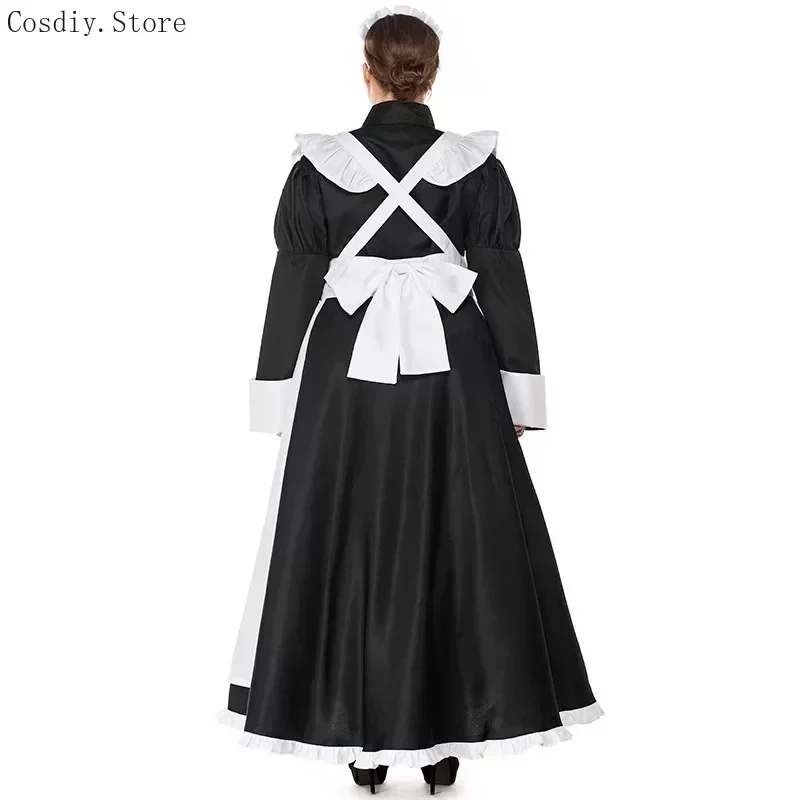 S-XXL Colonial Victorian Maid Halloween Costume Women Servant Festival Carnival Cotton Dress Housekeeper Apron Outfit For Adult