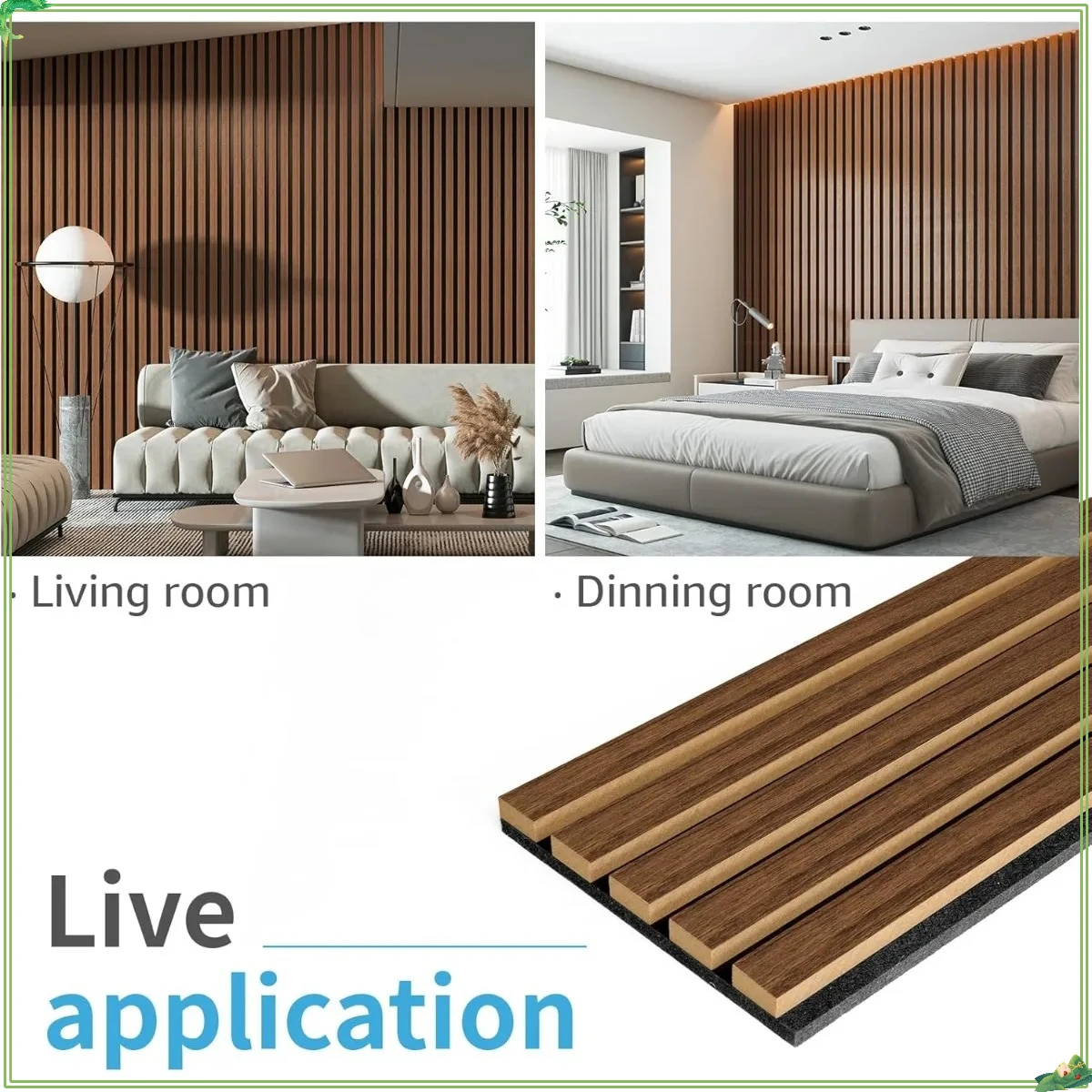 ​ ​ 4-pack akoestische houten lattenwandpanelen - 3D gecanneleerde geluidsabsorberende donkere walnoot voor muur en plafond ​ ​