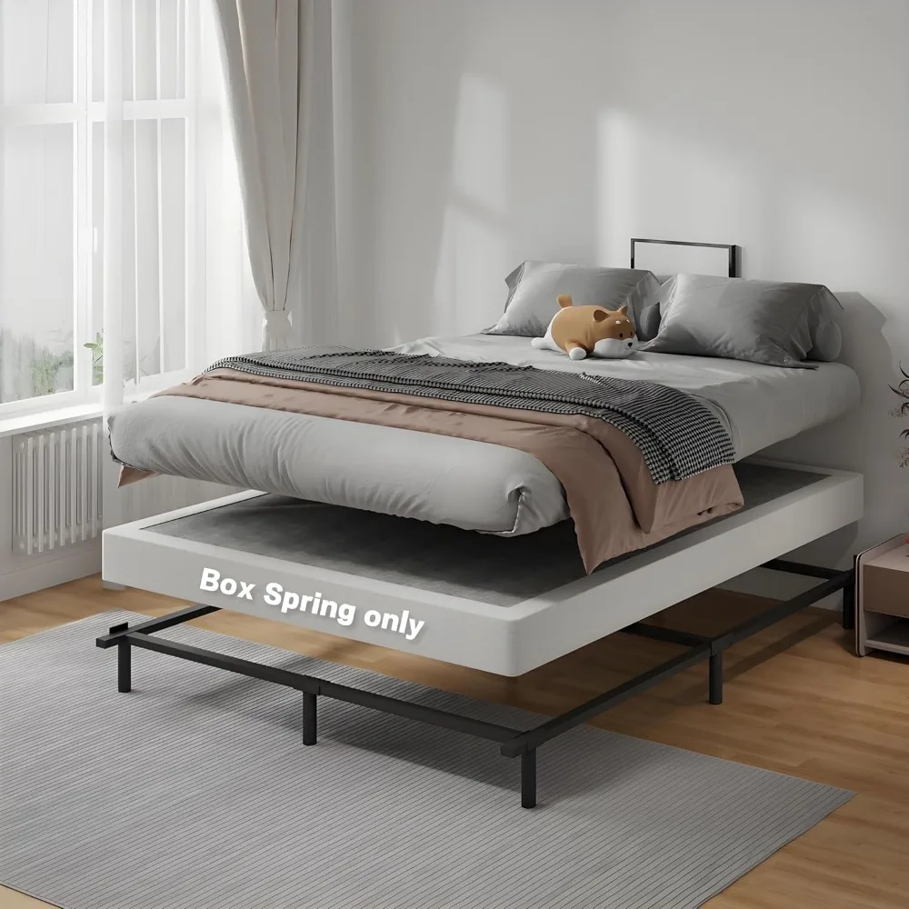 قاعدة سرير كوين بوكس الربيعية مقاس 5 بوصات، 3000 رطل، صندوق شديد التحمل، كريم أساس مرتبة معدنية بحجم كوين زنبركي، سهل التجميع، N