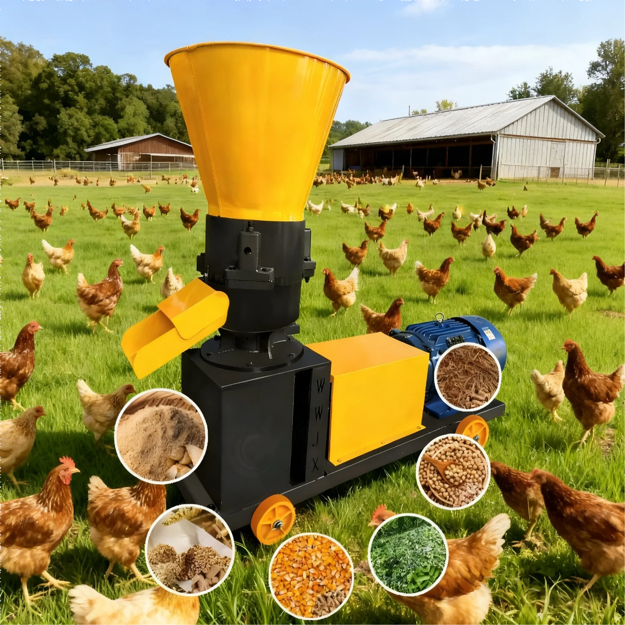 New Youwell High-Efficiency 22kW Carbon Steel Feed Pellet Machine Poultry/Livestock Multi-Material Pelletizer 800kg/h Capacity