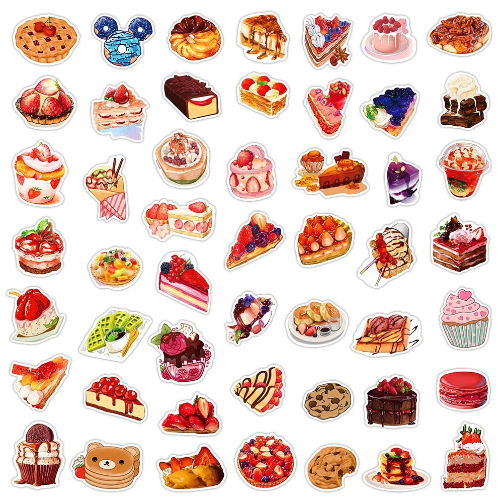 50Pcs Realistic Candy Drinks Desserts Bread Snack Packs Graffiti Stickers for Helmet Bicycle Hand Account Pencil Case Decals
