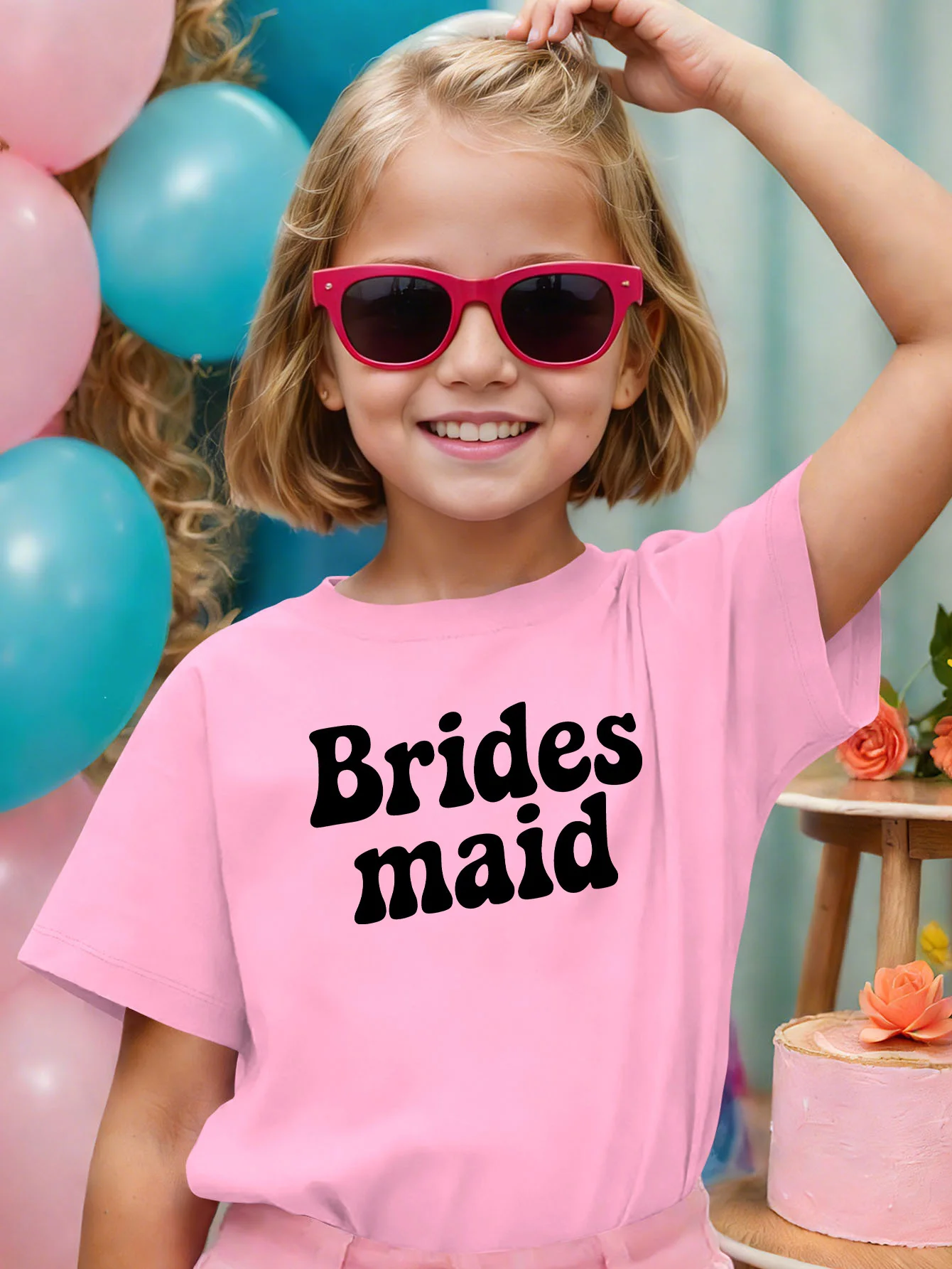 Cute Retro Bridesmaid Letter Print Graphic Kids Tee Boys Girls Family Matching Cotton Crew Neck Short Sleeve Soft Summer Tee