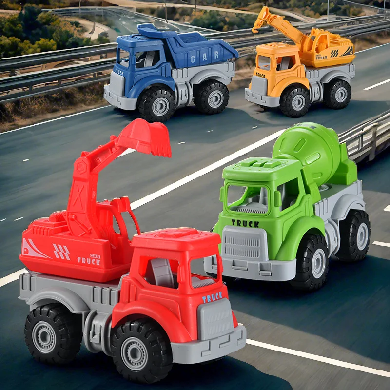 

4Pcs/Set Children Simulation Excavator Engineering Car Series Toys Large Dump Truck Mixer Car Inertia Crane Toys Set Boy Gifts