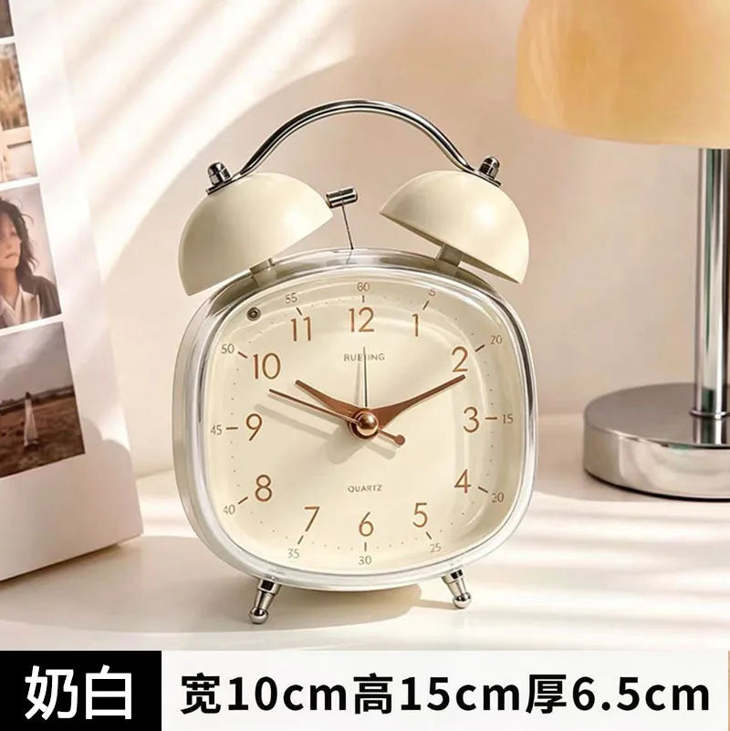 Luxury-lite color-matching double alarm clock, simple metal silent sweep-second bedside clock