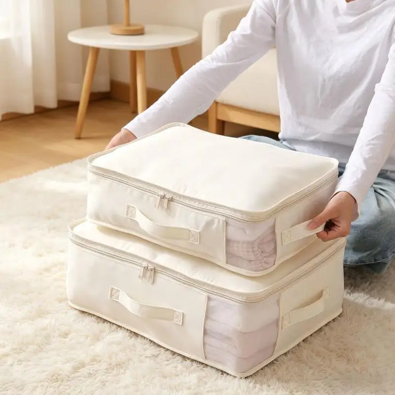 Large Visible Blanket Storage Bag With Handle Foldable Sheet Quilt Closet Moving Organizer Bag
