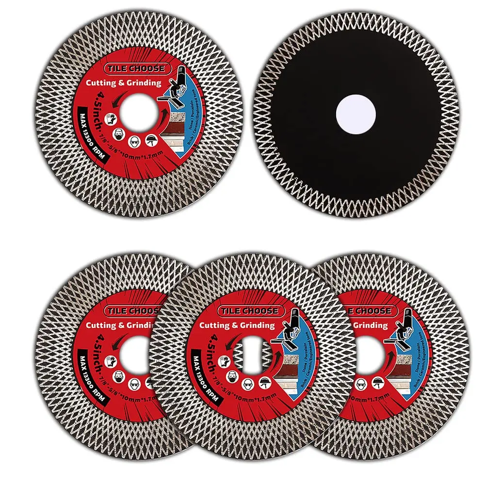 

5-Pack 4.5" Diamond Tile Saw Blades for Porcelain, Granite, Marble Cutting and Grinding