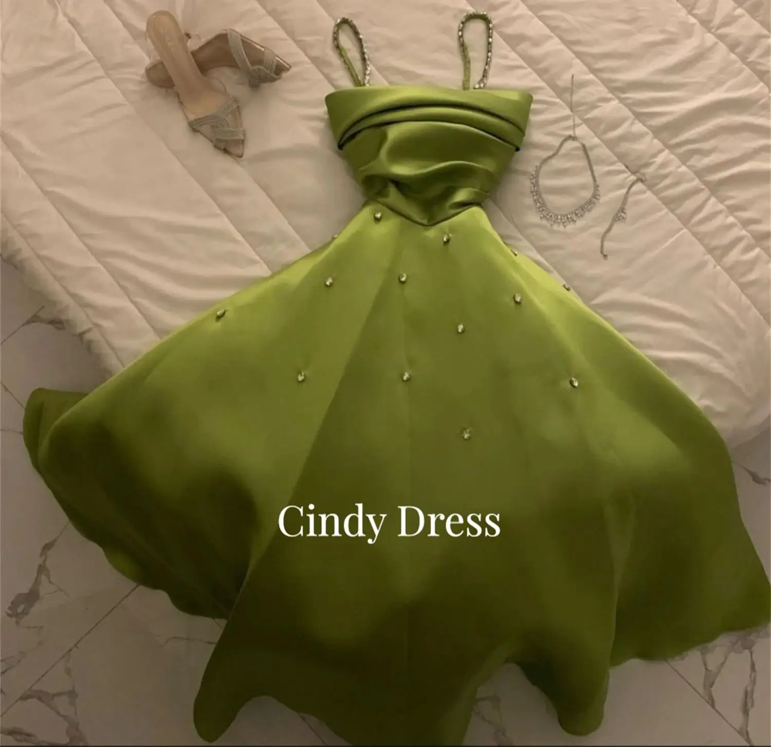 Line A Ball Gown Decorate Satin Grace Green Luxurious Evening Dresses Female Dress Prom Women\'s Weddings Formal Customized Gala