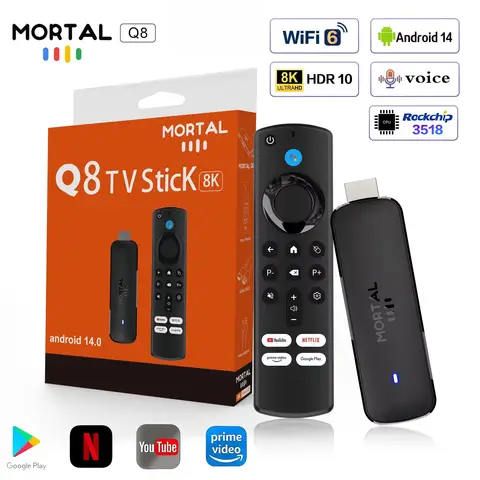 Mortal Q8 Android14 TV stick WIFI6 Voice Control TV stick  8K video RK3518 Netflix YouTube Tv box Free Live TV Streaming