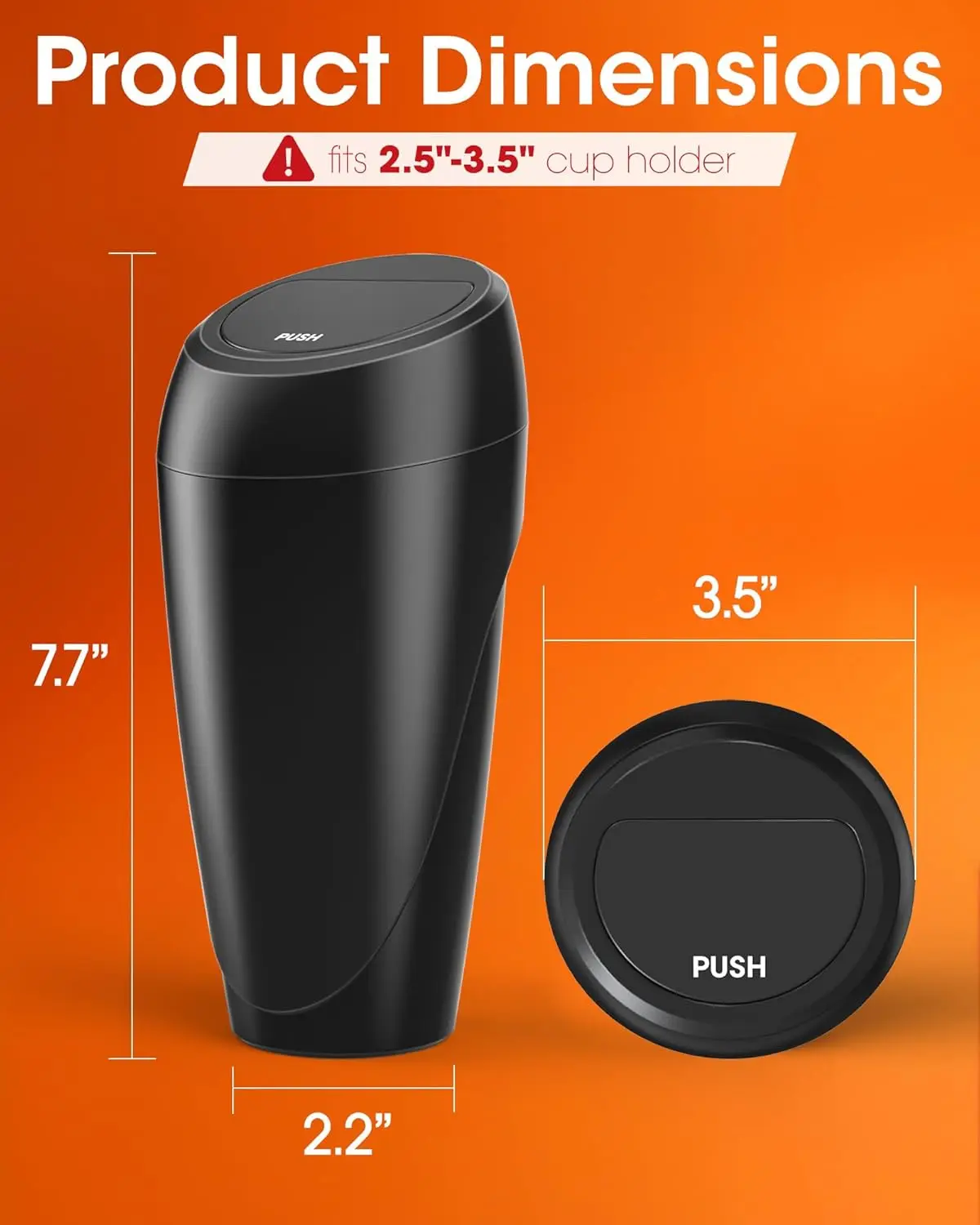 سلة مهملات السيارة - عبوتان، غطاء إغلاق تلقائي، سلة قمامة سهلة التنظيف مع أكياس للاستعمال مرة واحدة، أسود، 3.5 × 7.7 بوصة #5