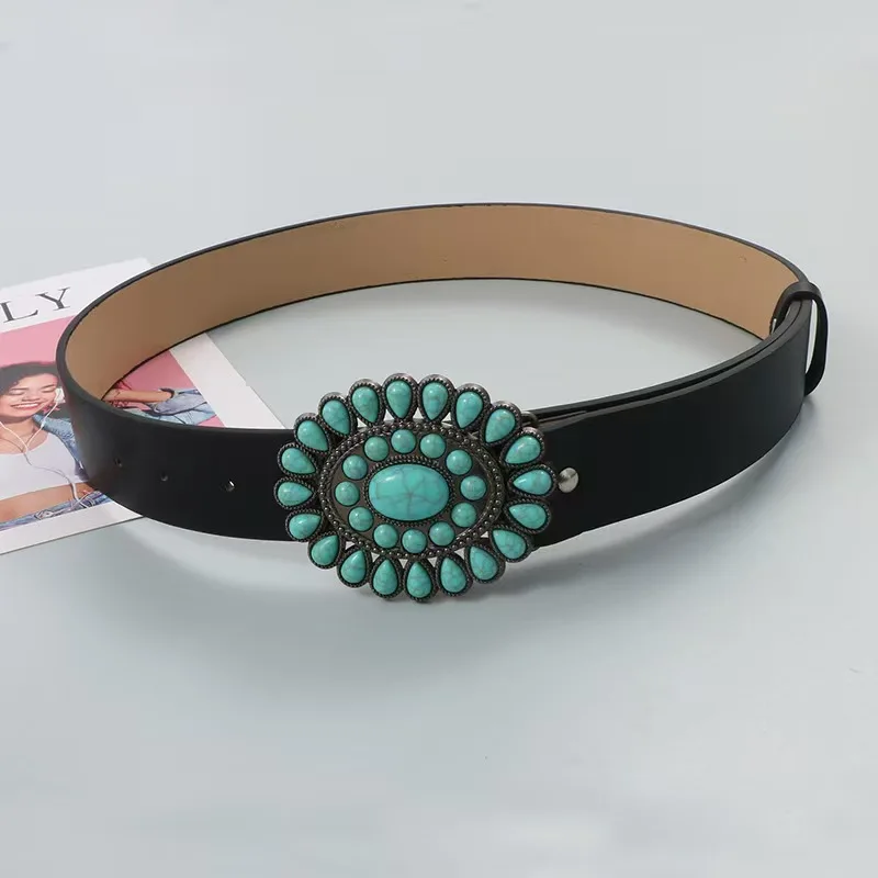قطعة واحدة من سلسلة الخصر المرصعة على الطراز العرقي، حزام بإبزيم منحوت على طراز القبيلة الهندية الأكثر مبيعًا للنساء، حزام بإبزيم من البولي يوريثان القديم