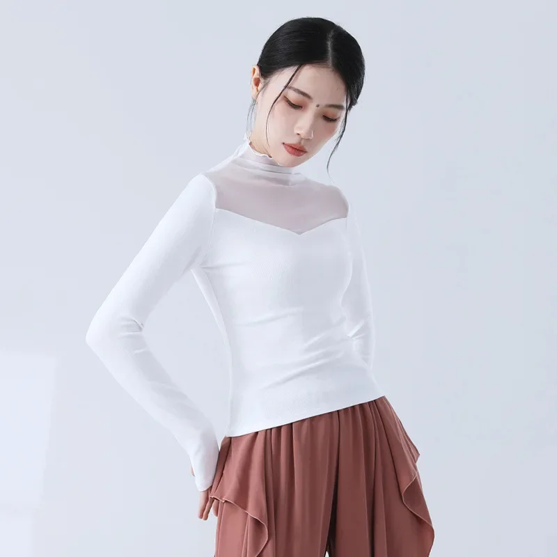 

Classical Dance Warmth Women T shirt Dance Wear Modern Dance Top Practice Long Sleeve Top Spring Autumn Training Tops