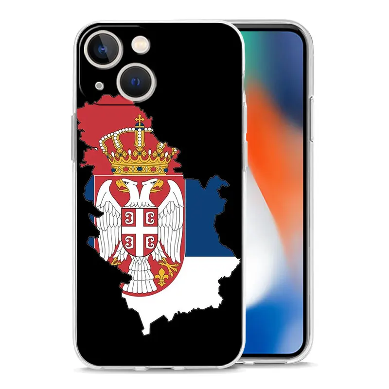 Luxury Transparent Case For iPhone 15 14 13 12 11 Pro Max X Xs XR 7 8 Plus Bumper Phone Cases Clear TPU Cover Serbia Flag