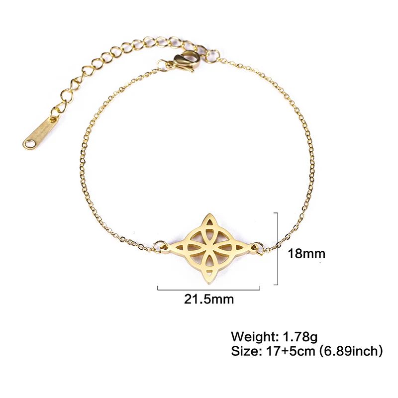 Fashion Stainless Steel Witch Knot Bracelet for Women Hollow Flower Pendant Bracelet Witchcraft Amulet Jewelry Gift