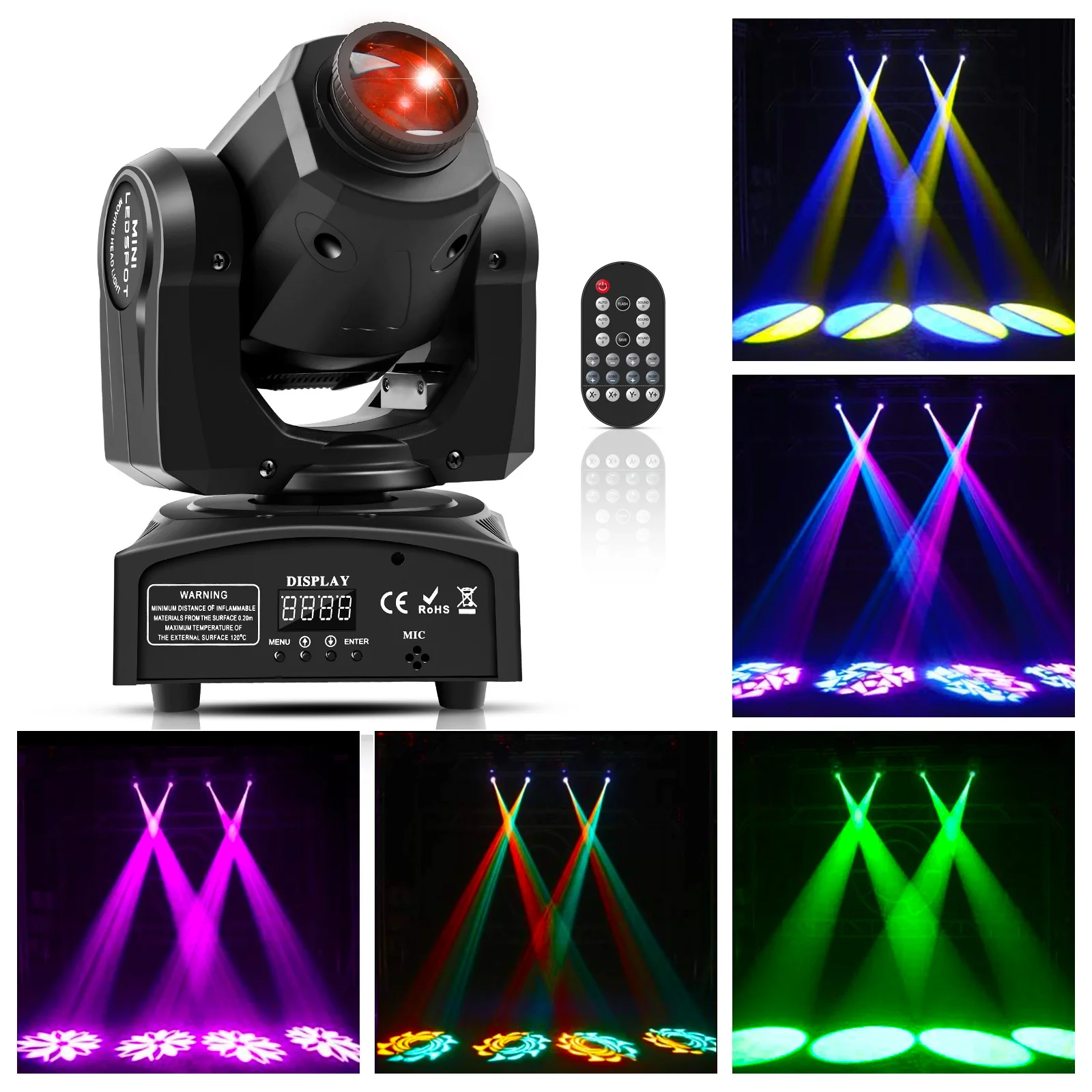 Fieryzeal 50W LED Moving Head Light Mini Black Shell Gobos Spot Stage Light DMX LED Beam Effect Light for DJ Disco Wedding Party